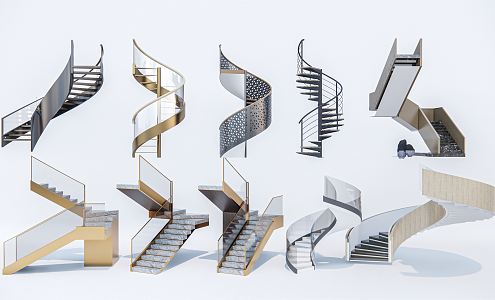 Modern revolving staircase combination metal staircase steel frame staircase arc staircase 3d model