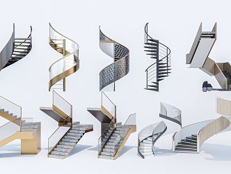 Modern revolving staircase combination metal staircase steel frame staircase arc staircase 3d model