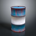 Rusty Blue And Red Oil Barrel With White Stripe On Dark Background