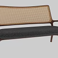 Sleek Modern Sofa Set With Wooden Frame Rattan Backrest And Gray Cushion