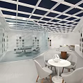 Modern Open Architectural Space With White Walls Glass Roof And Black Sculptures