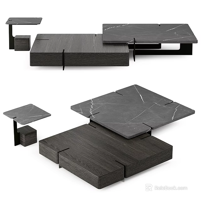 Modern Minimalist Dining Table Design With Wooden Structure And Marble Tabletop 3d model 