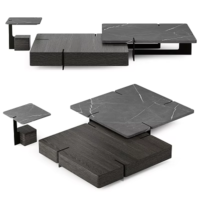 Modern Minimalist Dining Table Design With Wooden Structure And Marble Tabletop 3d model