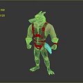 Anthropomorphic Wolf Character in Green Overalls with Brown Sleeves and Sharp Claws