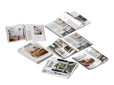 Multiple Open Home Magazines Featuring Interior Design Photos Articles And Layouts 3d model