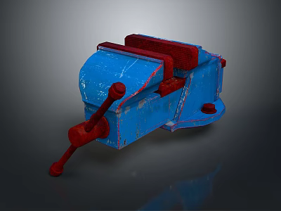 Sculpture Carving Vise Tool With Blue Body Red Handle And Fixed Jaw Design 3d model