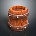 Rustic Decorative Textured Wooden Barrel With Hexagonal Top And Metal Spikes