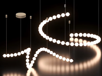 Modern Curved Chandelier with LED Bulbs and Reflective Lighting Design 3d model