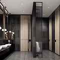 Modern Hotel Bathroom Interior With Double Vanity Sink Large Mirror And Glass Shower Enclosure
