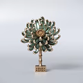 Artistic Flower Shaped Sculpture Carving With Green Gold Petals And Square Base