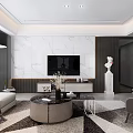Modern Living Room Interior Design With Marble Wall TV Round Coffee Table And Sofa