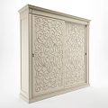 Elegant Classic Wardrobe Design With Double Light Beige Carved Pattern Doors 3d model