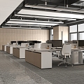 Office desks and chairs in public office area 3d model