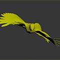Blue Mythical Flying Creature With Expanded Wings Orange Tail Feathers In Dark Background