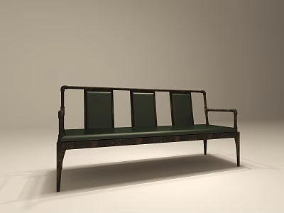 Elegant Three Seater Sofa With Wooden Frame And Green Cushions 3d model