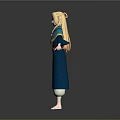 Game and Movie Character with Blonde Hair Green Eyes Blue Coat and Dress White Shoes