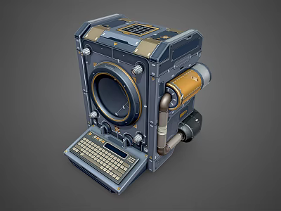 Steampunk Mechanical Decorative Ornament Set with Metal Keyboard and Pipe Elements 3d model