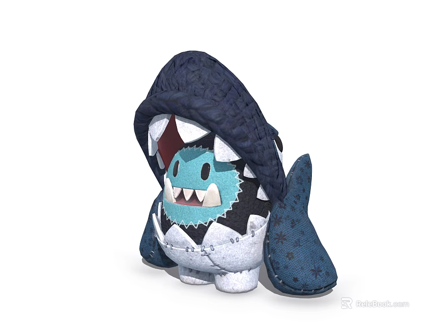 Cute Blue Game Movie Character With Shark Headgear White Teeth And Star Patterns 3d model 