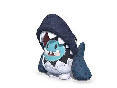 Cute Blue Game Movie Character With Shark Headgear White Teeth And Star Patterns 3d model