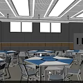 School Classroom With Modern Design Tables Chairs Whiteboards TV Screen And Bright Lighting
