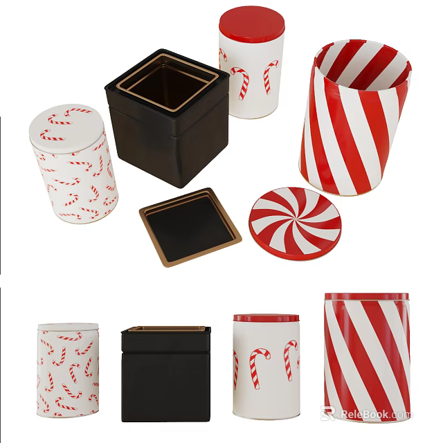 Public Facility Storage Containers With Red White Stripes And Candy Cane Patterns 3d model