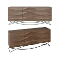 Modern Wooden Console Side Cabinet With Drawers Doors And Metal Base
