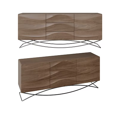 Modern Wooden Console Side Cabinet With Drawers Doors And Metal Base 3d model