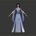Fantasy Female Character In Elegant Blue Purple Robe With White Dragon Patterns