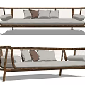 Rattan Woven Sofa With Wooden Frame And Soft Neutral Toned Decorative Cushions