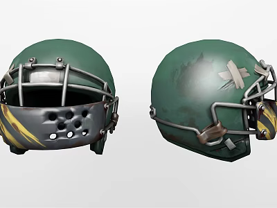 Green Football Helmet With Vintage Design Metal Facemask Yellow Stripe And White Decal 3d model