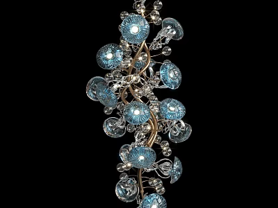 Ornate Crystal Chandelier Featuring Blue Glass Beads And Intricate Branch Design 3d model