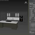 Modern Kitchen Interior With Dark Cabinets Glass Doors And Island Countertop