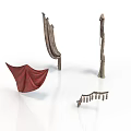 Essential Living Supplies With Red Fabric Curtain Hooks And Wooden Shelf Decor