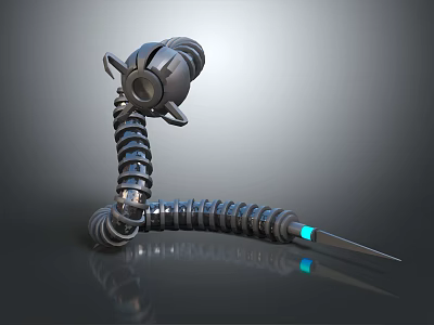 Mechanical Snake Creature With Metallic Spiral Body And Glowing Blue Tip 3d model