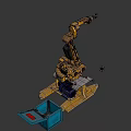 Yellow Industrial Robotic Arm Mechanical Equipment With Base And Blue Container