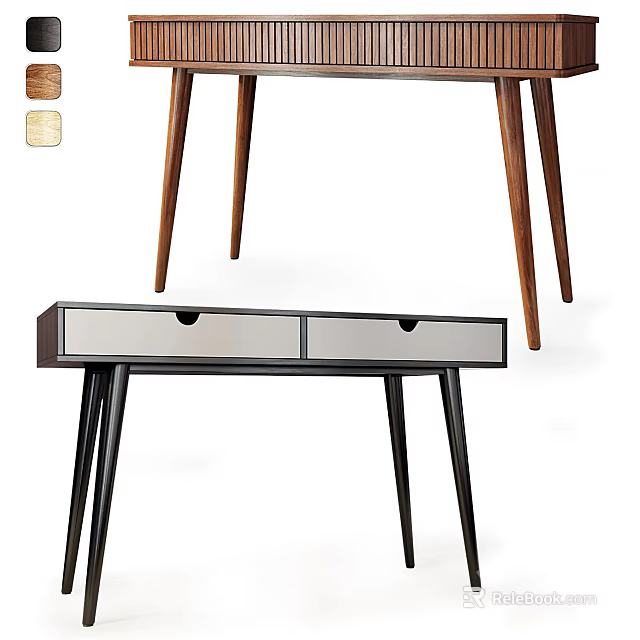 Modern Wooden Desk With Two Drawers And Tapered Legs In Brown And Black 3d model 