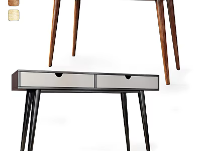 Modern Wooden Desk With Two Drawers And Tapered Legs In Brown And Black 3d model