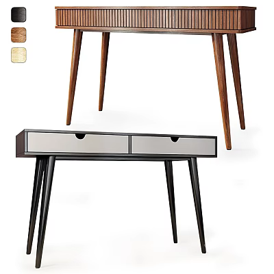 Modern Wooden Desk With Two Drawers And Tapered Legs In Brown And Black 3d model