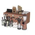 Smart Coffee Machine Setup With Wine Bottles Glass Cups And Coffee Grinder 3d model