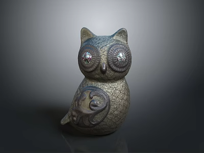 Owl Sculpture With Intricate Body Patterns Shiny Eyes And Textured Surface Decorative Figurine 3d model