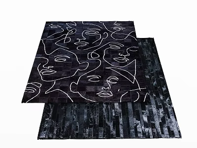 Square Rug With Abstract Face Line Patterns Striped Design Elements And Black White Color 3d model