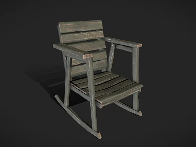 Vintage Wooden Rocking Chair with Armrests and Rustic Grayish Green Finish 3d model