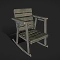 Vintage Wooden Rocking Chair with Armrests and Rustic Grayish Green Finish