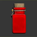 Red Square Medical Device Bottle With Wooden Stopper Rope And Heart Pattern