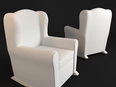 Modern White Single Sofa with Armrest and Two Pieces Different Angles View 3d model