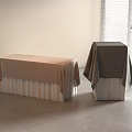 Two Tables With Brown And Gray Tablecloths In Room With Window And Plant