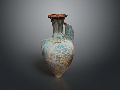 Intricately Carved Blue Green Vase With Decorative Patterns On Gray Background 3d model