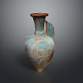 Intricately Carved Blue Green Vase With Decorative Patterns On Gray Background