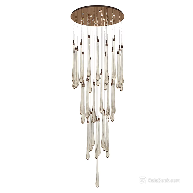 Elegant Modern Chandelier With Sleek Metal Droplets And Minimalist Design 3d model 
