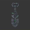Futuristic Mechanical Weapon With Green Glowing Elements And Intricate 3D Design